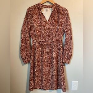 H&M Burgundy and Tan Leopard Print Long Sleeve Dress